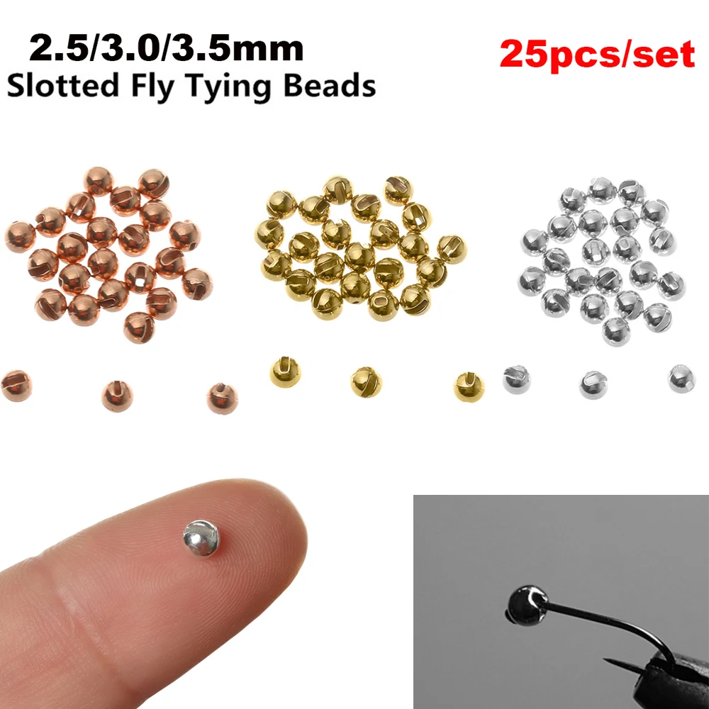 25pcs/lot 2.3/2.5/2.8/3.0/3.3/3.5/3.8/4.0mm Slotted Tungsten Alloy Beads Fly Tying Material Nice-Designed Beachhead Fishing Gear