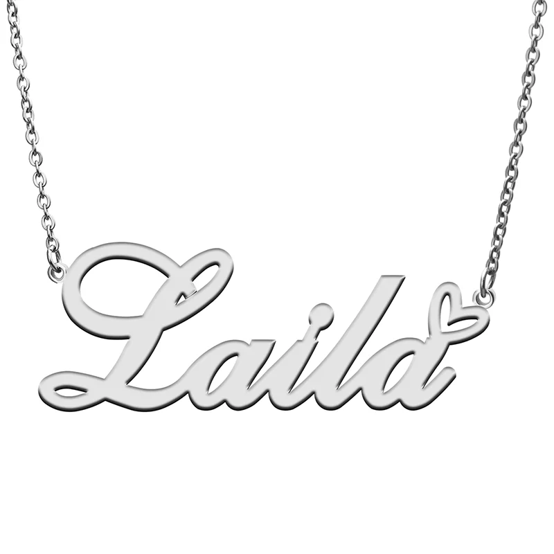 Laila Name Tag Necklace Personalized Pendant Jewelry Gifts for Mom Daughter Girl Friend Birthday Christmas Party Present