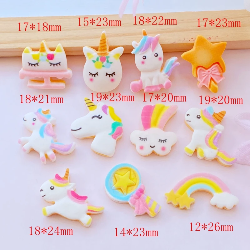 30Pcs Cartoon rainbow colored unicorn horse with rainbow clouds Resin Cabochons Scrapbooking DIY Jewelry Craft Decoration