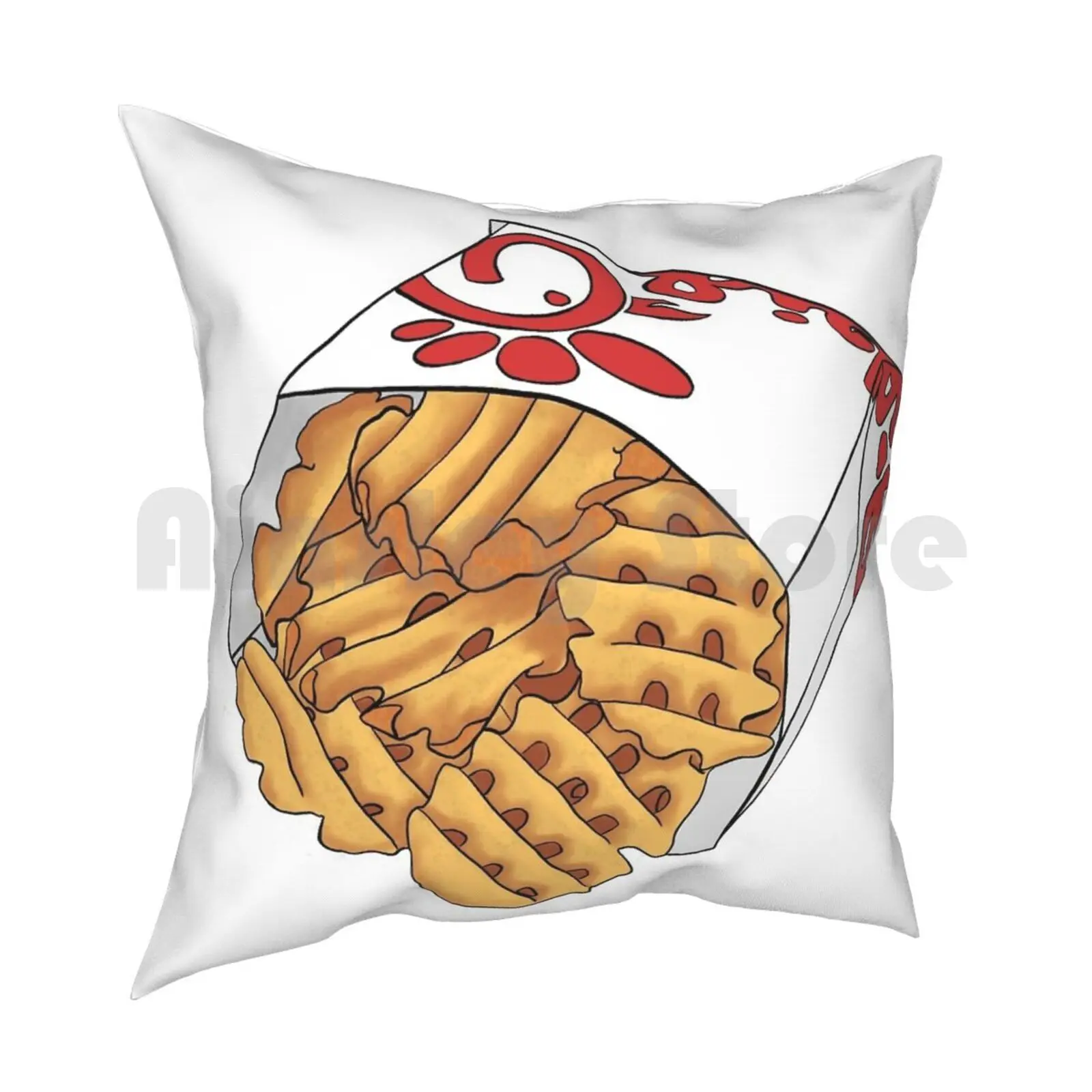 Waffle Fries Pillow Case Printed Home Soft Throw Pillow Fast Food Waffle Waffle Fries Chick Red Brown Yellow White Grey