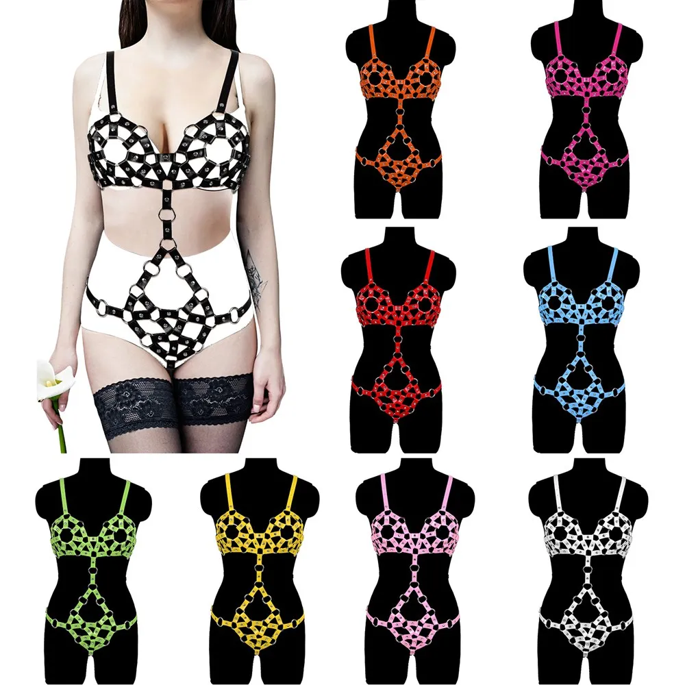 

Leather Sexy Clothing Suit Garter Belt Harness Woman Punk Goth Accessories Wrap Cage Bra High Quality Underwear Adjustment Size