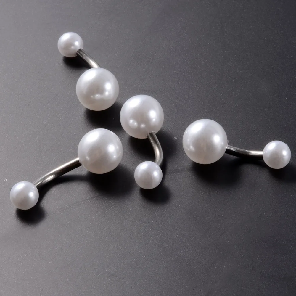 3/5PCS/10PCS Stainless Steel Faux Pearl Acrylic Pearl Decor Ball Navel Piercing Barbell Belly Button Ring Jewelry 14G