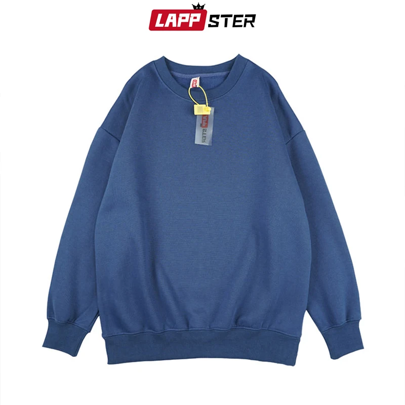 LAPPSTER Men Solid 7 Colors Streetwear Harajuku Hoodies 2024 Mens Winter Fleece Oversized Sweatshirts Male Y2k Vintage Pullovers