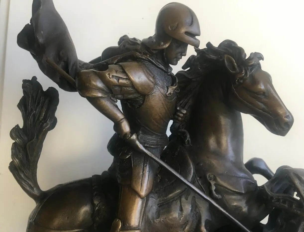 Western Art Deco sculpture Saint George and the Dragon bronze statue 28cm Long