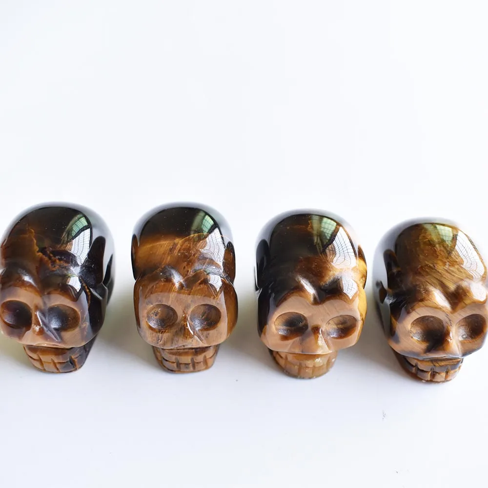 

Fashion best selling top quality natural tiger eye stone carved skull charms pendants for jewelry making 4pcs/lot wholesale