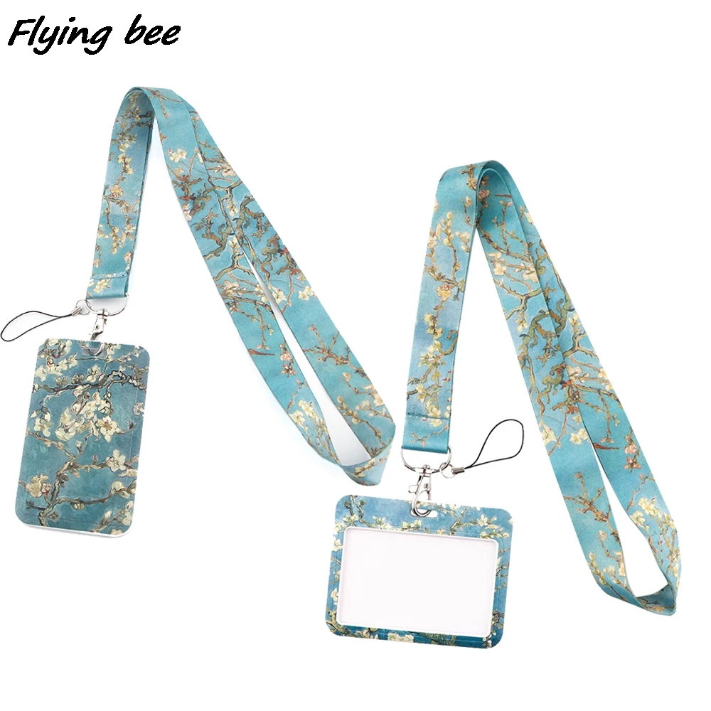 Flyingbee X1989 Van Gogh Almond Blossom Fashion Card Holder ID Holder Bus Card Holder Staff Card Lanyard For Key Phone Hang Rope