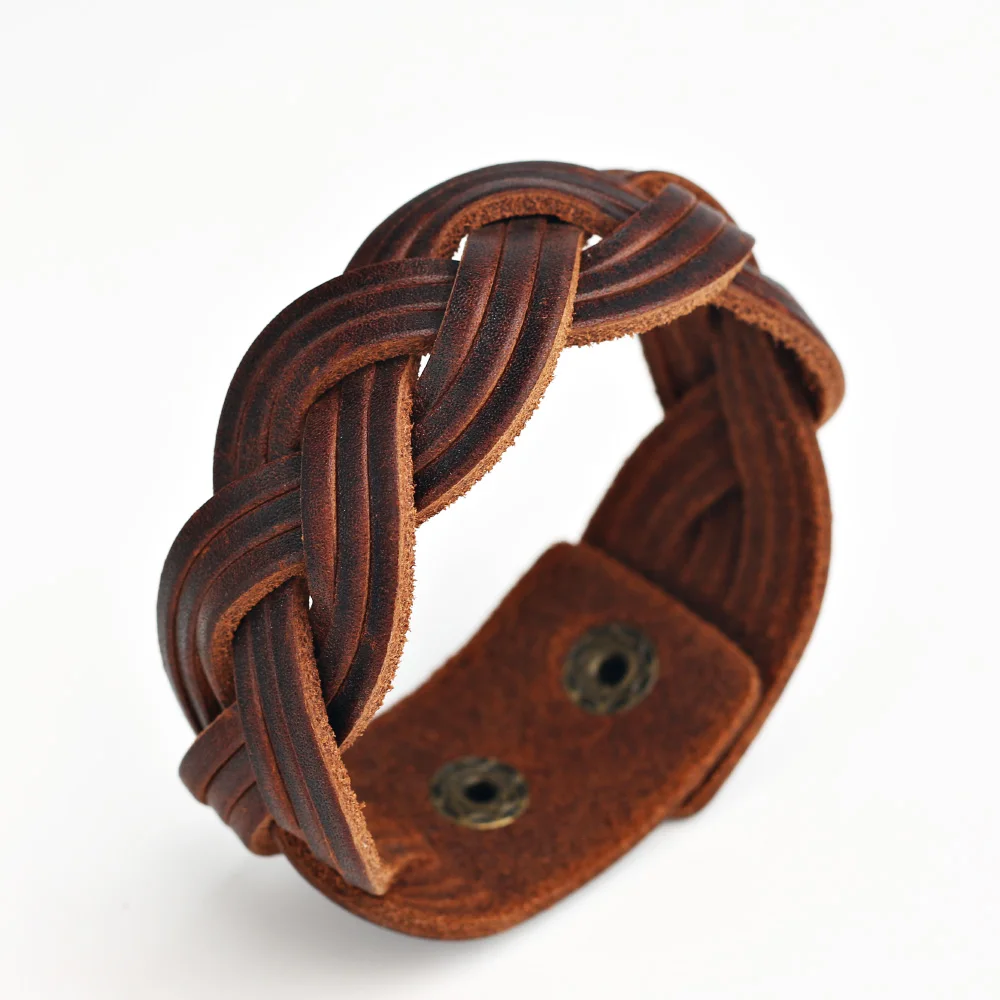 2024 Trend Jewelry Vintage Handwork Weave Wide Leather Bracelet Men Personalized Jewelry Brown Cuff Bracelets For Women Pulseras