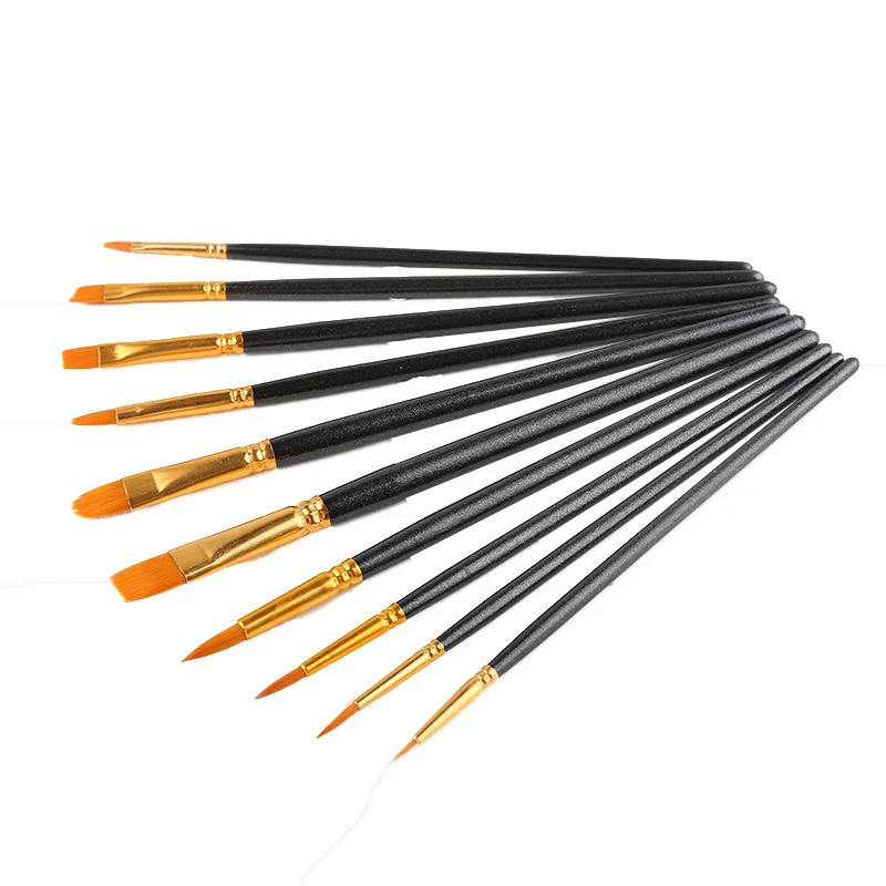 나일론 헤어 수채화 물감 페인트 브러쉬, 다른 모양 구아슈 펜, 학생용 아크릴 유화 브러쉬, 미술 용품, 10 개/세트
