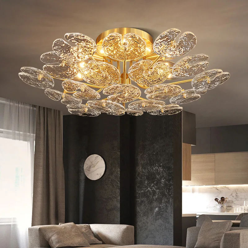 

LED Copper Chandelier Lighting For Bedroom Dining Room Creative Postmodern Luminaire Luxury Round Home Decora Glass Hanging Lamp