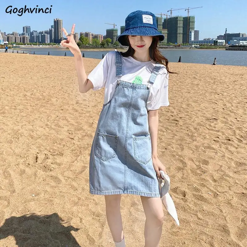 Sleeveless Dress Women Strap Pocket Above Knee Female Denim Vestidos Summer All-match Fashion Leisure Elegant Plain Korean Style