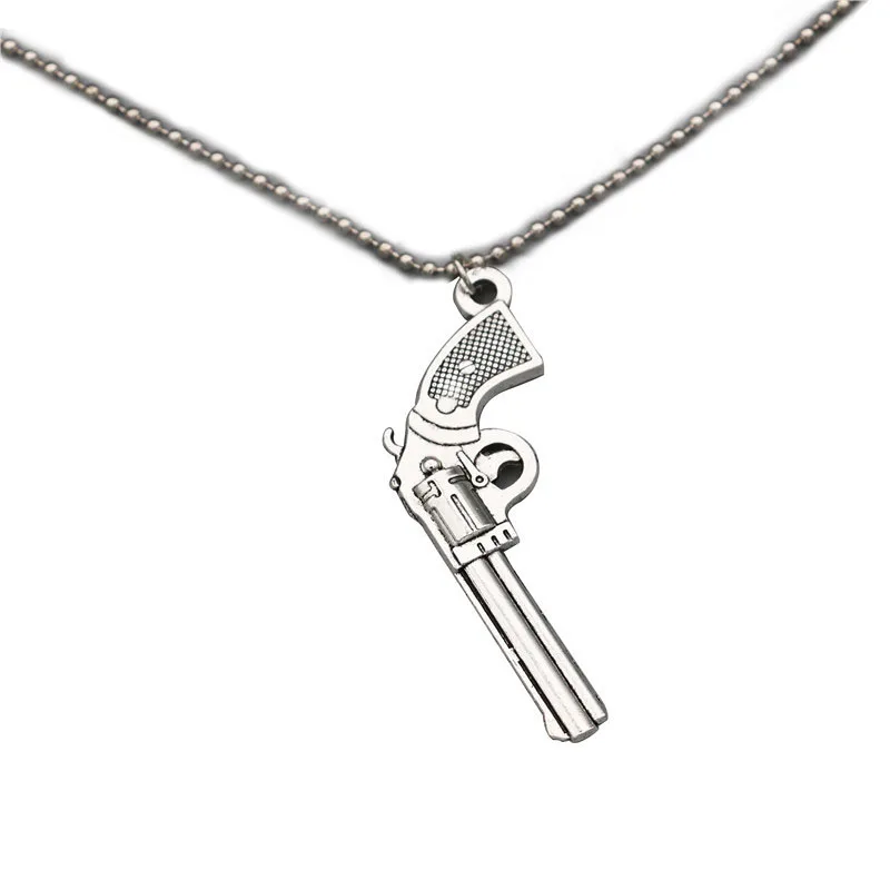 Retro Pistol Handcuffs Pendant Necklace for Women Men Punk Antique Alloy Beads Chains Cool Jewelry Birthday Gifts