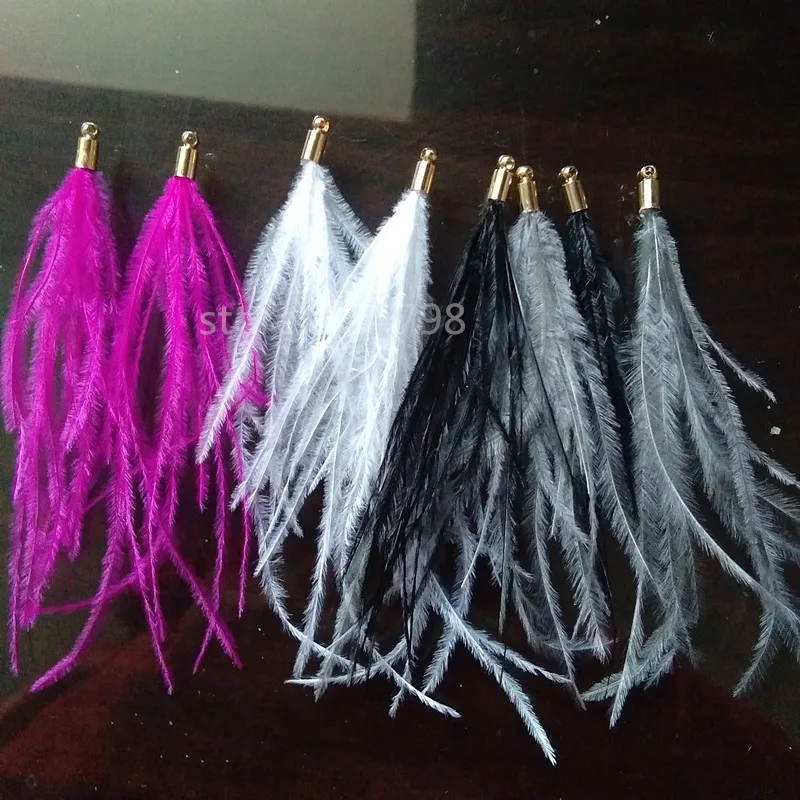 12 pcs/Lot Cute Ostrich Feather Pompon Pendant Handmade Golden Cap Pom Bag Chain Curtain Drop Earring Tassel Tassel Jewelry Find