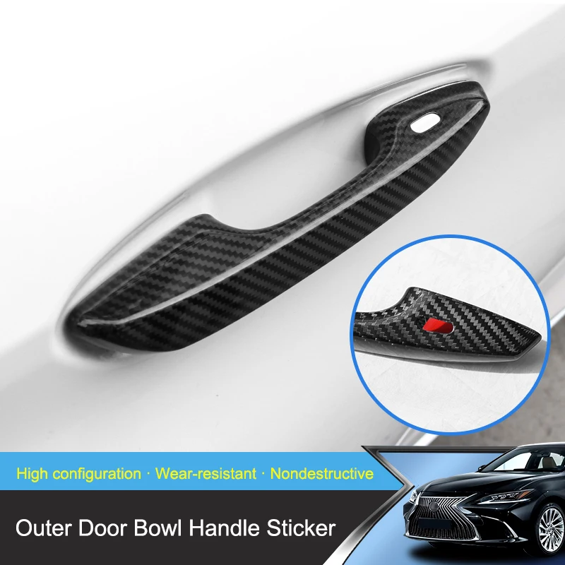 QHCP Exterior Door Handle Cover Trims Stickers 4Pcs/Set Real Carbon Fiber Material Black Accessory For Lexus ES200 260 300H 2018