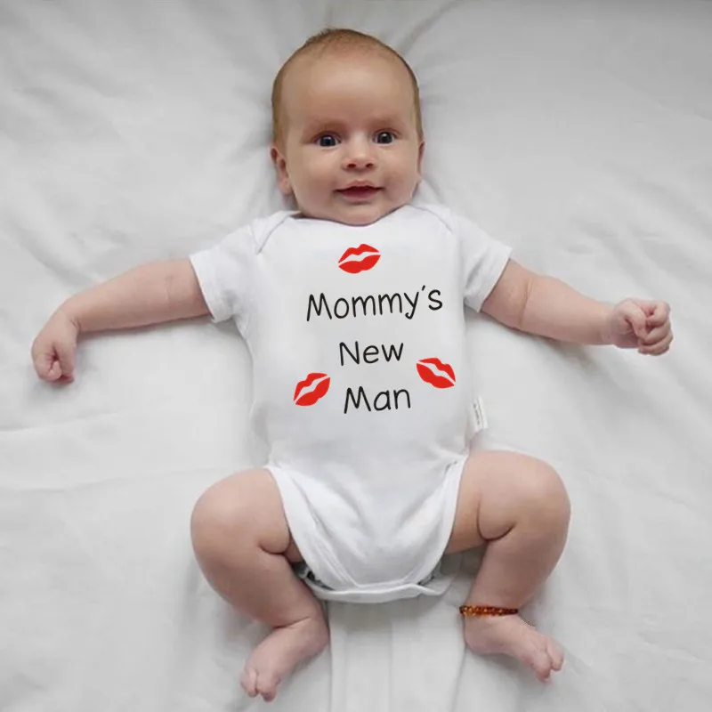 Newborn Baby Clothes Short Sleeve Boy Clothing Mommy\'s New Man Design 100% Cotton Rompers De Bebe Costumes Black