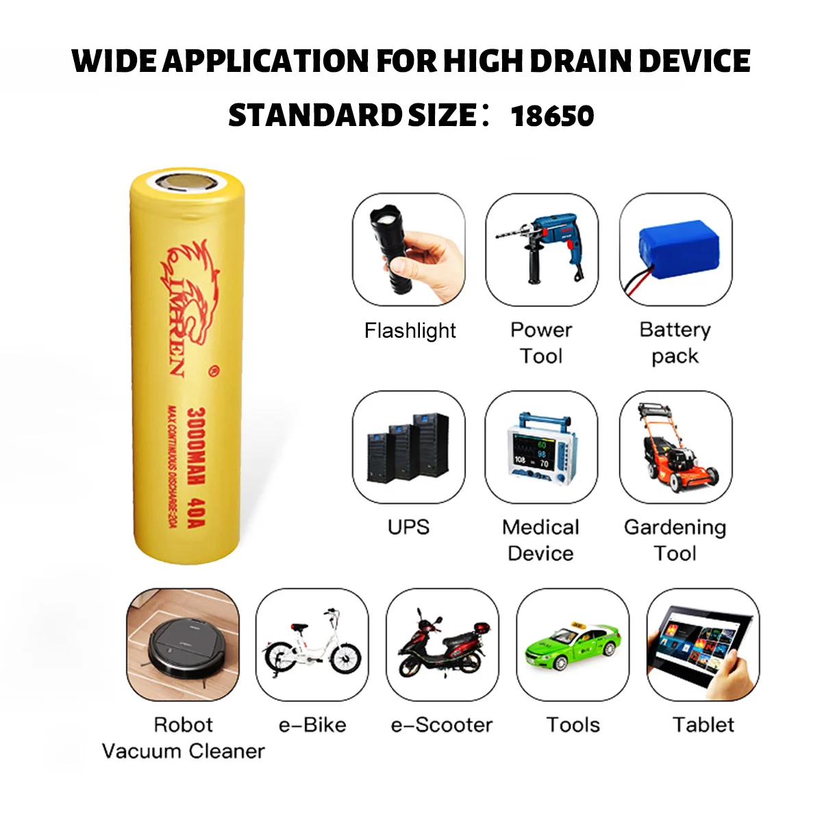 IMREN nowy oryginalny 18650 3.7V 3000mAh rozładowania 40A akumulator litowo-jonowy do latarek reflektory zabawki