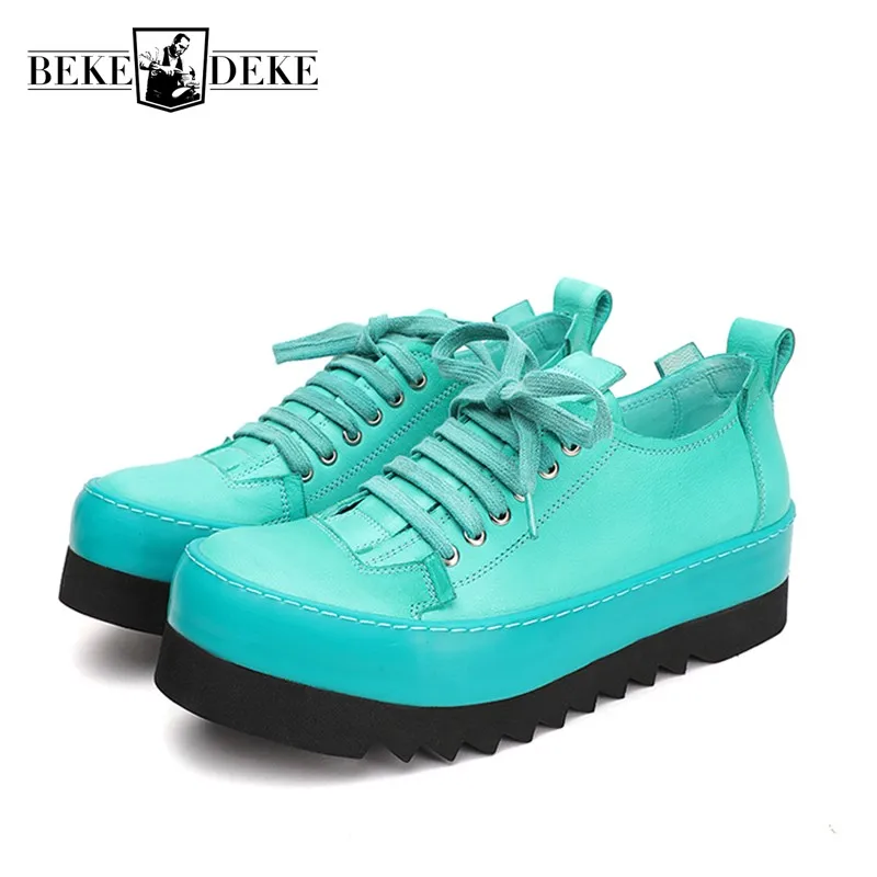 Mens Spring Autumn New Lace Up Thick Bottom Height Increasing Genuine Leather Casual Shoes Outdoor Solid Male Sneakers Shoes