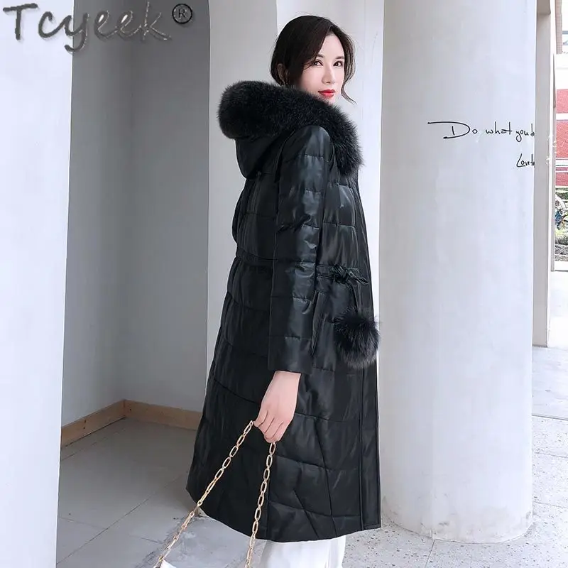 Natural Women's Winter Sheepskin Coat Female Real Fox Fur Hooded Genuine Leather Jacket Women Clothes 2021 Long Coats 009