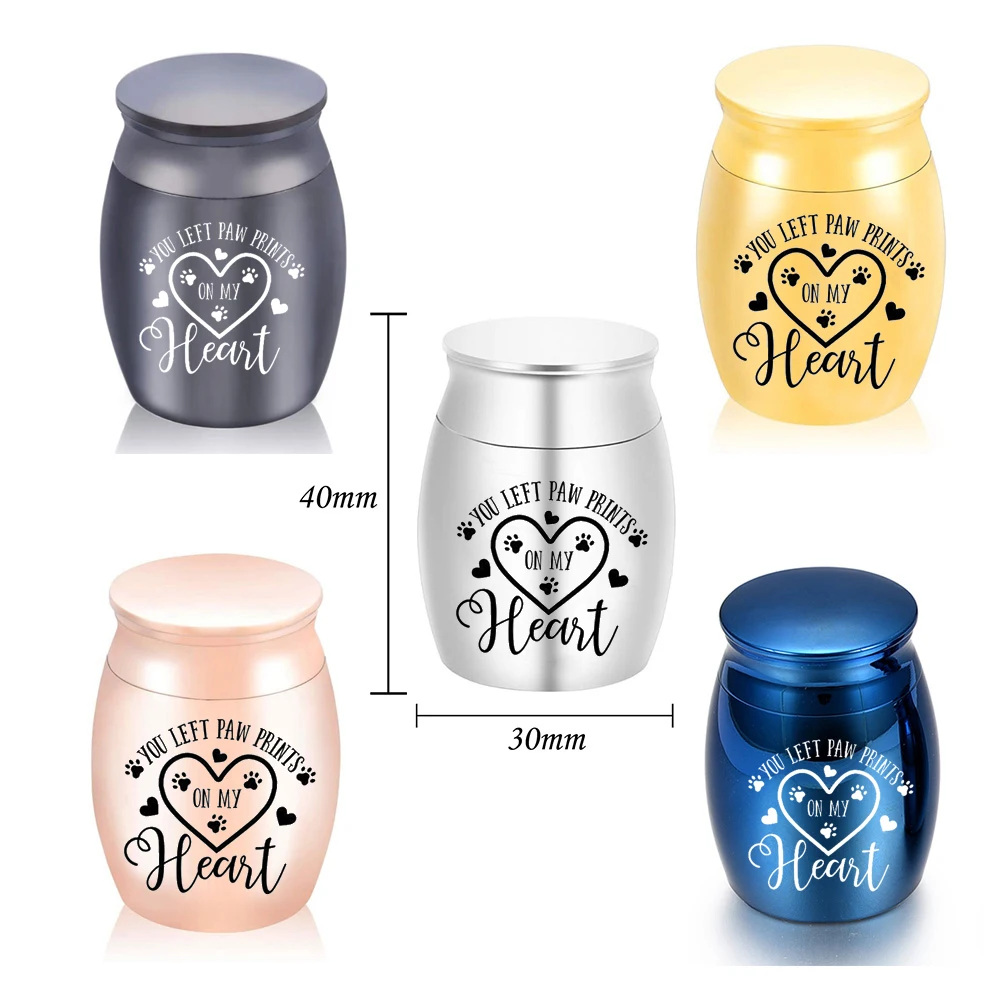 Mini pet cremation urn keepsake dog paw prints ashes urn aluminum alloy ashes container holder -You left paw prints on my heart