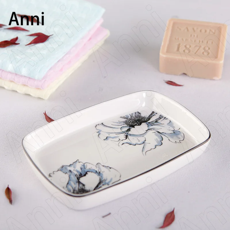 Creative Ink Flower Decorative Bathroom Accessories Set Ceramic Nordic Modern Five Piece Set Shower Accessories Home Decoration