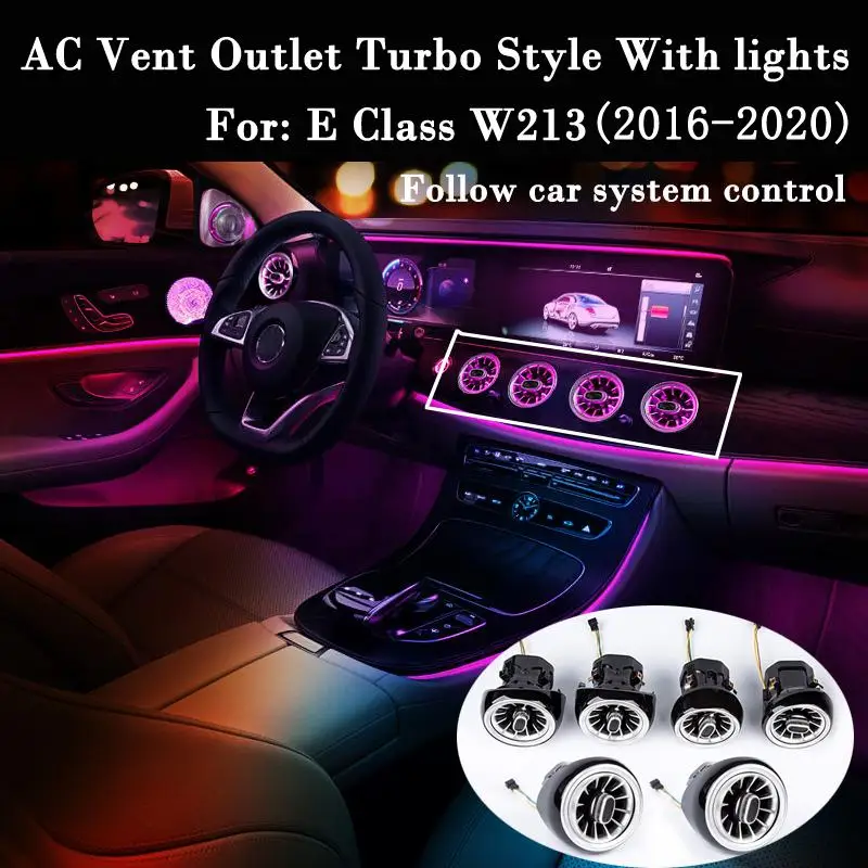 AC Vent Outlet Turbo Style With Ambianc Light Front Console Air Condition Replace For Mercedes Benz E Class W213 2015-2020 Year