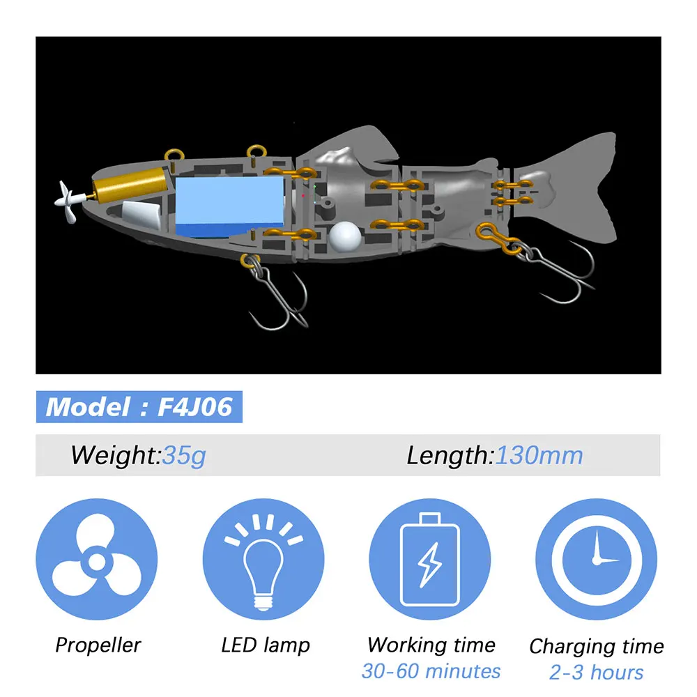 Electric Lure Wobblers For Fishing 4-Segement Swimbait Rechargeable lure Crankbait Flashing LED light Robotic Fishing lure