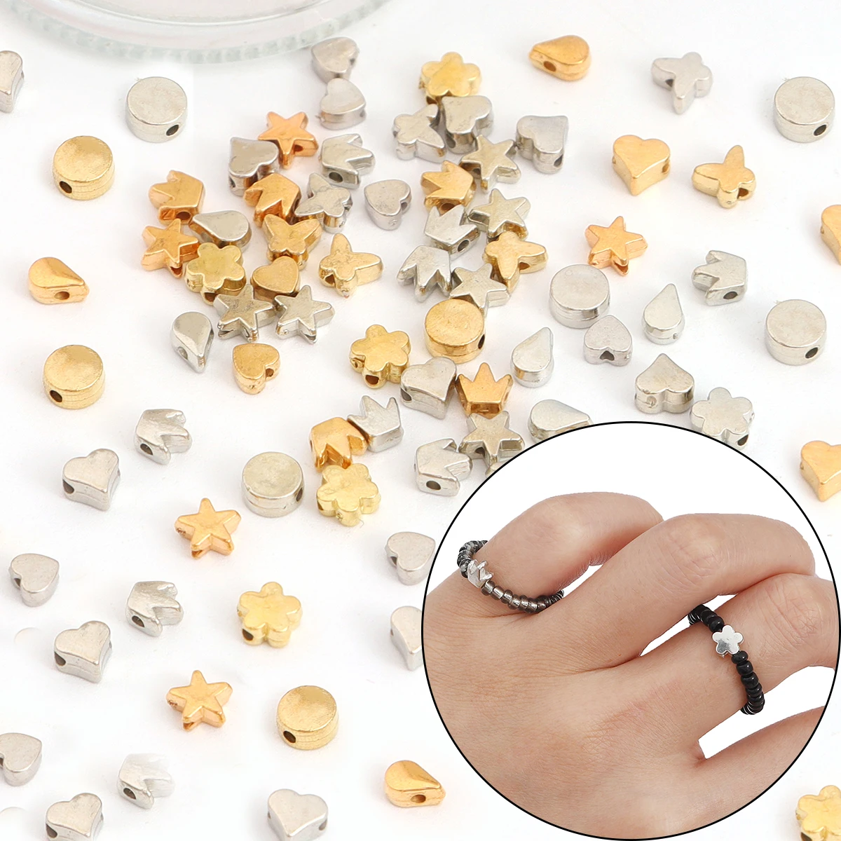 100pc CCB Gold Silver Color Star Butterfly Heart Beads Charms Loose Spacer Acrylic Beads DIY Jewelry Making Findings Charm Beads