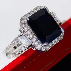 Huitan Temperament Men Wedding Finger Rings with Black Crystal Zirconia Trendy Party Accessories Fashionable Design Jewelry Gift