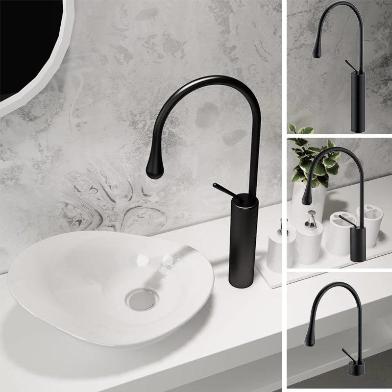 Bathroom Faucet Set Hot and Cold Mixer Matt Black Designer Faucet with 2 Plumbing Hoses Washroom Toilet