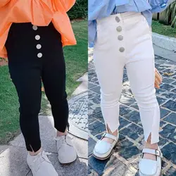 2024 Spring Autumn Girls Fashion High Waist Pant with Buttons Baby Kids Children Trousers