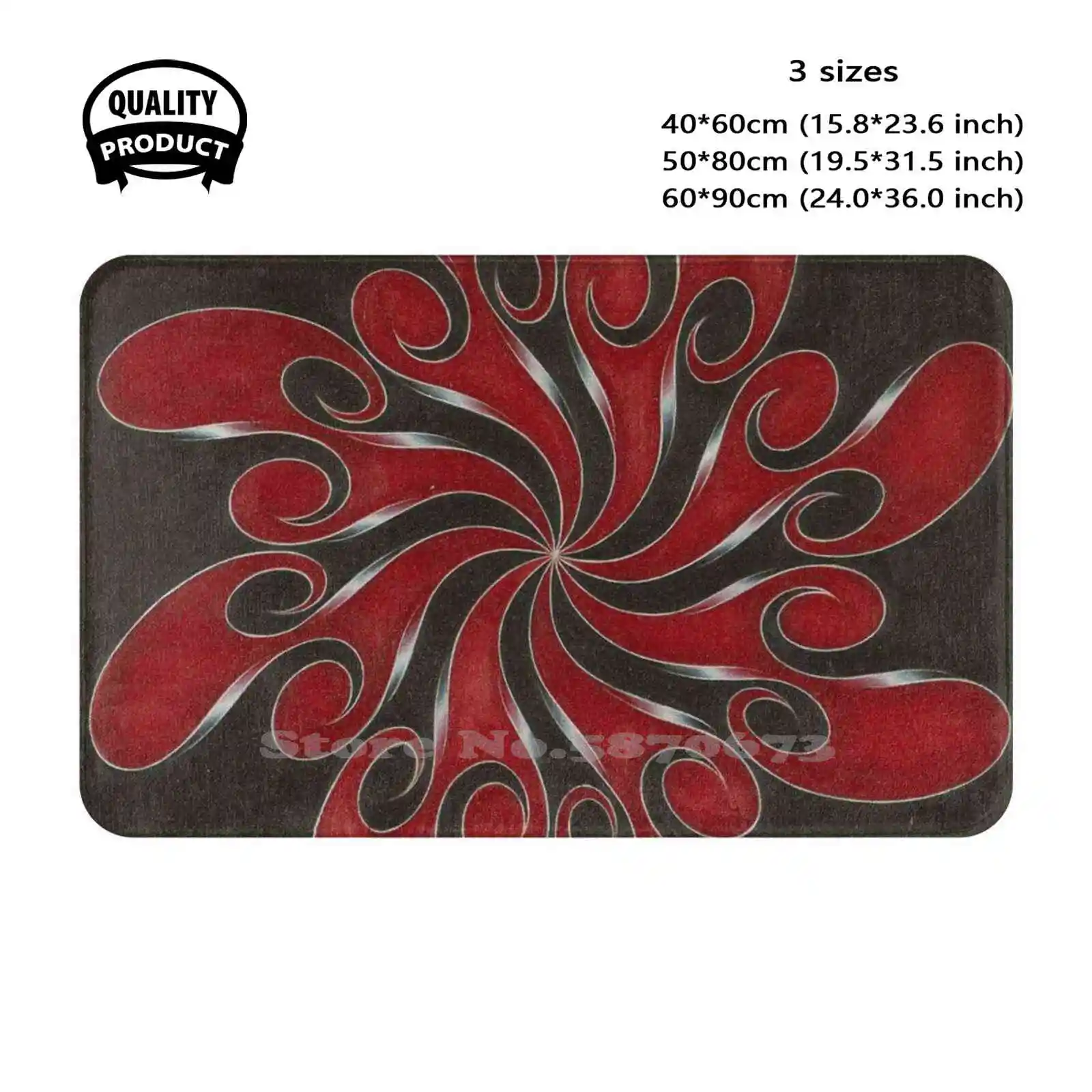 , No. 3 Soft Cushion Home Carpet Door Mat Car Rug Red Lines Hypnotic Trippy Swirls Artistic Statement Fluid