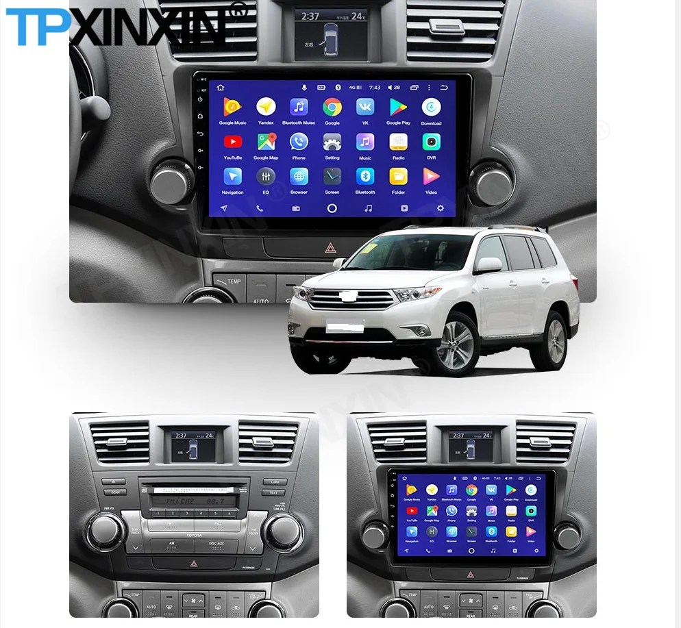 Car Radio 2 Din Stereo Receiver Android 11 For Toyota Highlander 2011 2012 2013 2014 GPS Navigation Player Audio Video Head Unit