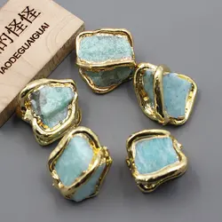 APDGG 5Pcs 15x20mm Natural Green Amazonite Gold Plated Nugget Gems Freedom Beads For Pearl Necklace Pendant Jewelry DIY