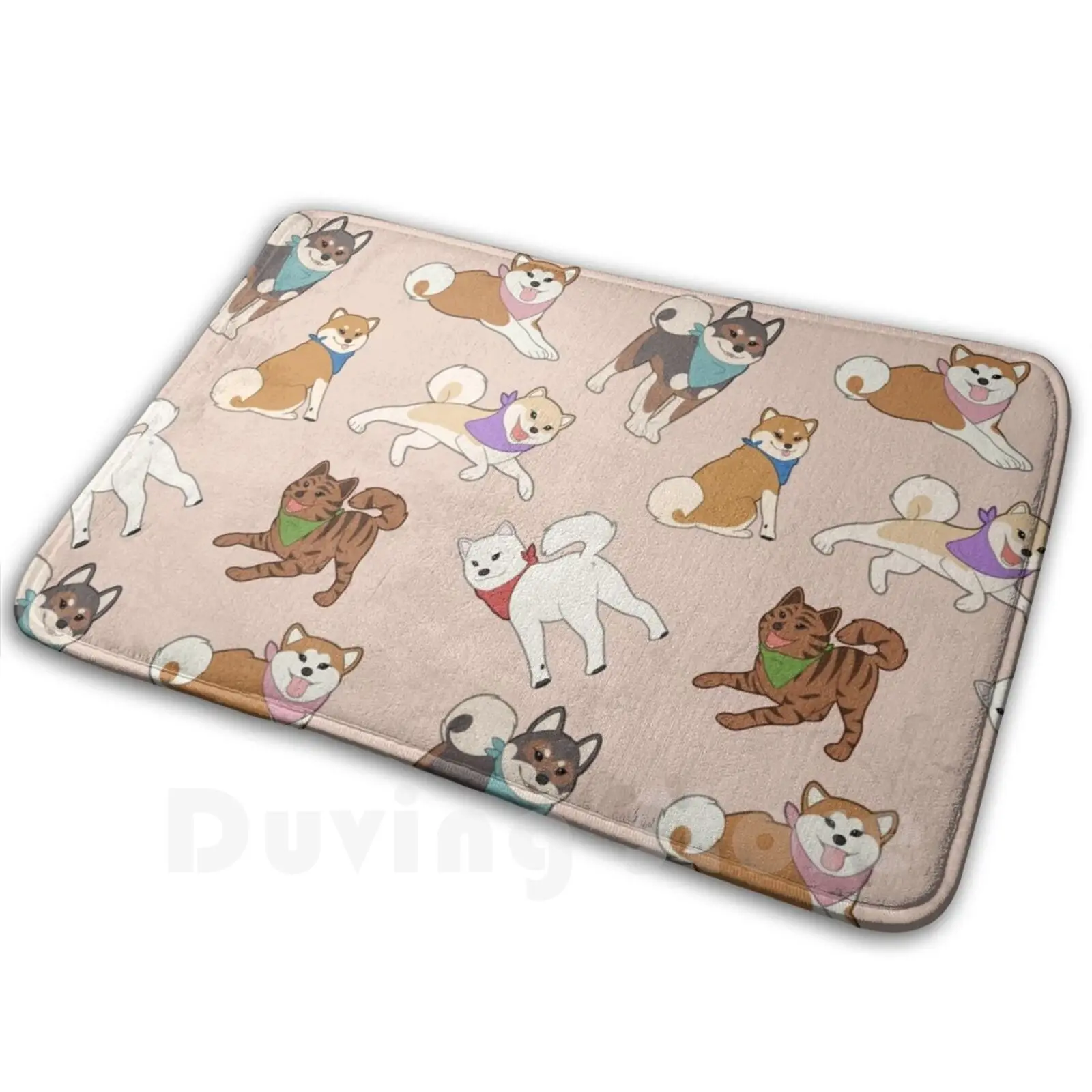 Nihon Ken Pattern-Pink Mat Rug Carpet Anti-Slip Floor Mats Bedroom Nihon Ken Japanese Dog Shiba Inu Shiba Akita Inu Akita