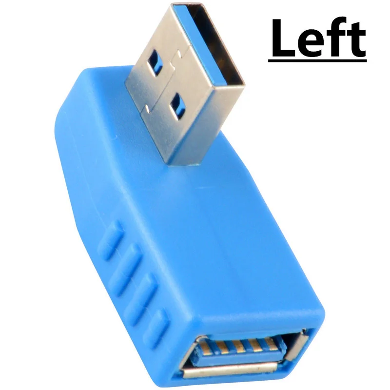 Blue 90องศาแนวตั้งด้านบนซ้ายและขวามุม USB 3.0ชายหญิง M/F Adapter Connector converter