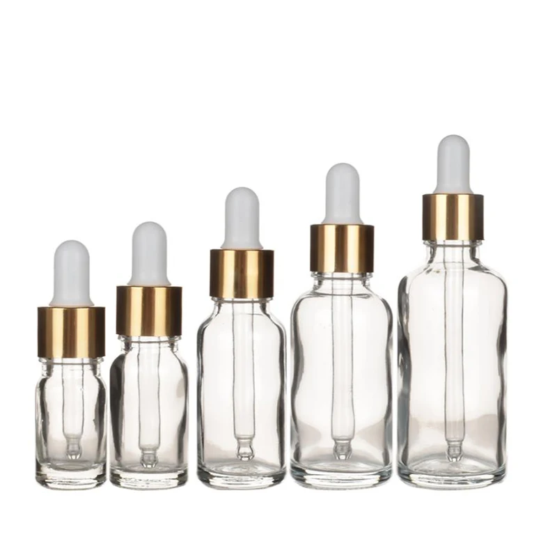 5ml 10ml 15ml 30ml 50ml Glass Dropper Bottles With Pipettes Clear Essential Oil Dropper Bottles With Gold Cap For Aromatherapy