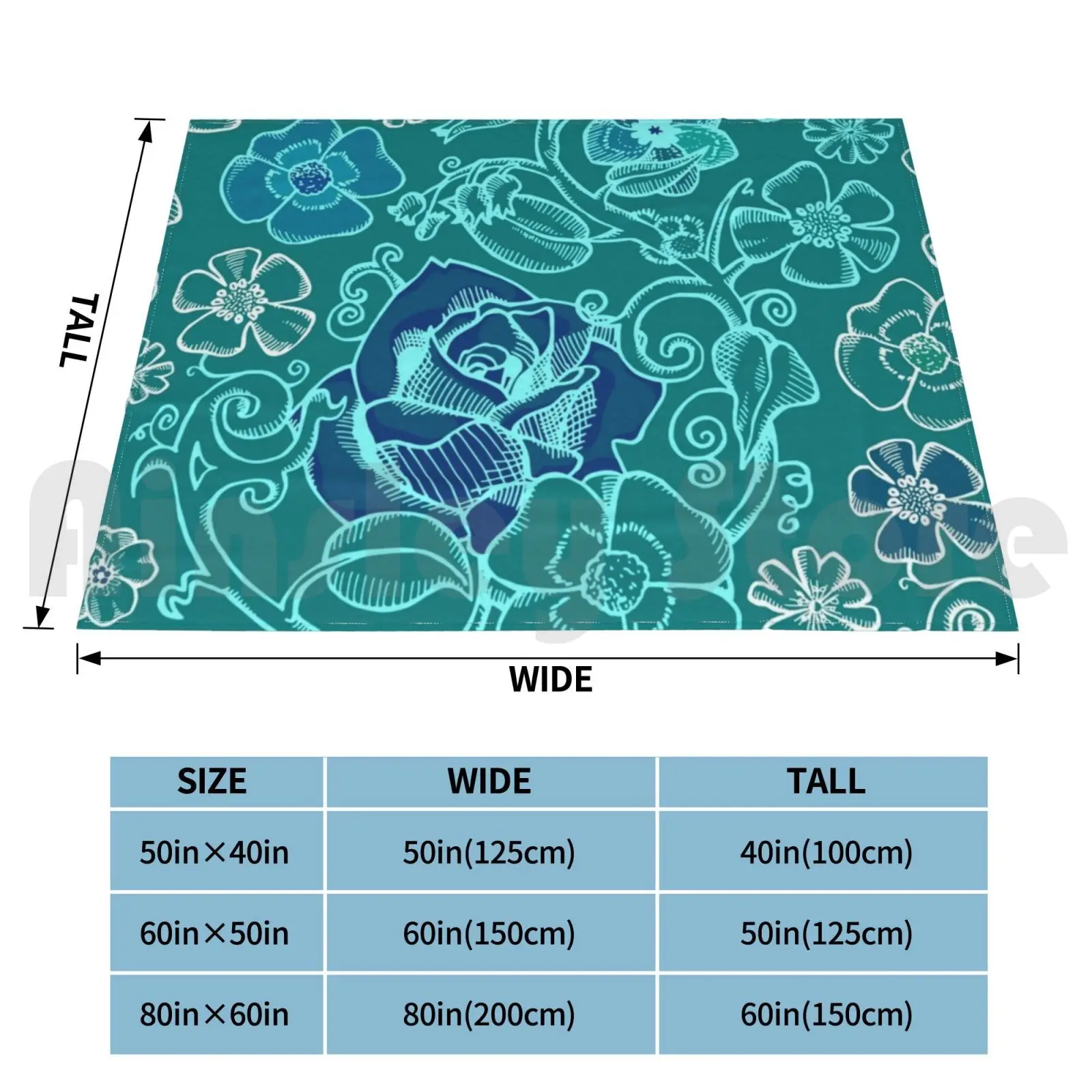 Blue Flower Garden Blanket Fashion Custom Blue Flower Garden Nature Spring Summer Rose Bouquet Composition