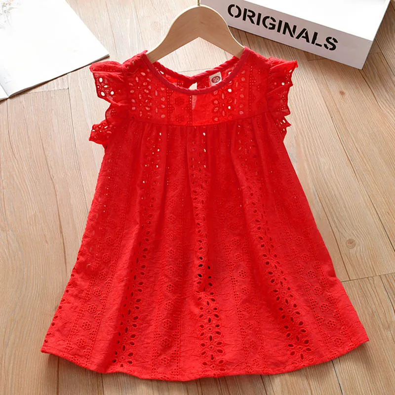 Summer Baby Girls Dress Baby Girls Princess Dress Casual Fashion Clothes Kids Party Dresses Cotton Flying Sleeve Hollowed Out