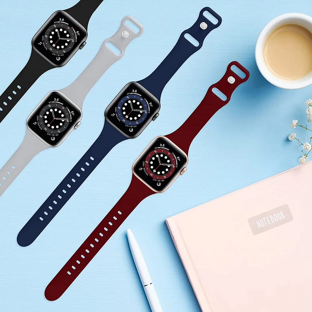 YAYUU ضئيلة سيليكون الفرقة ل سوار ساعة يد آبل 38 مللي متر 42 مللي متر 40 مللي متر 44 مللي متر 41 مللي متر 45 مللي متر رقيقة لينة ضيق حزام ل iWatch سلسلة 7 6 5 4 ...