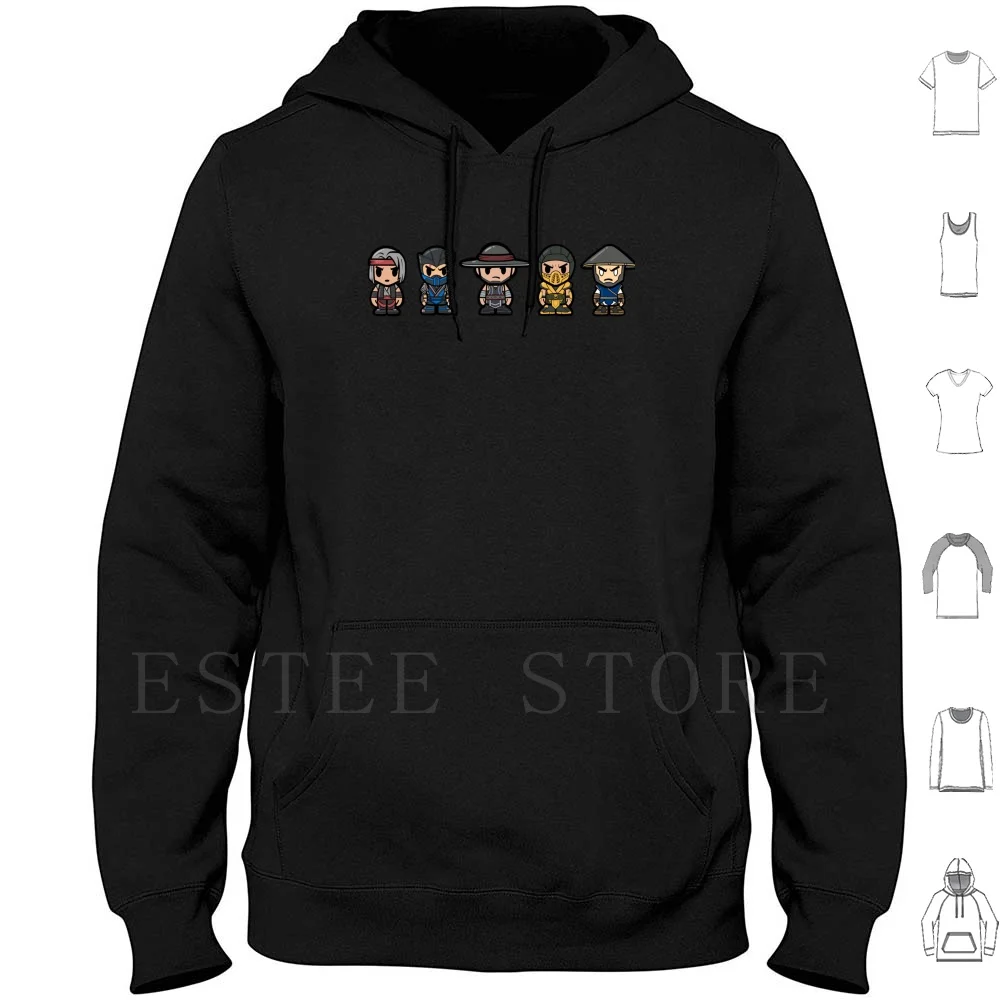 Mortal Kombatants Hoodie Long Sleeve Mortal Kombat Liu Kang Raiden Scorpion Sub Zero Kung Lao Video Games Chibi Cute