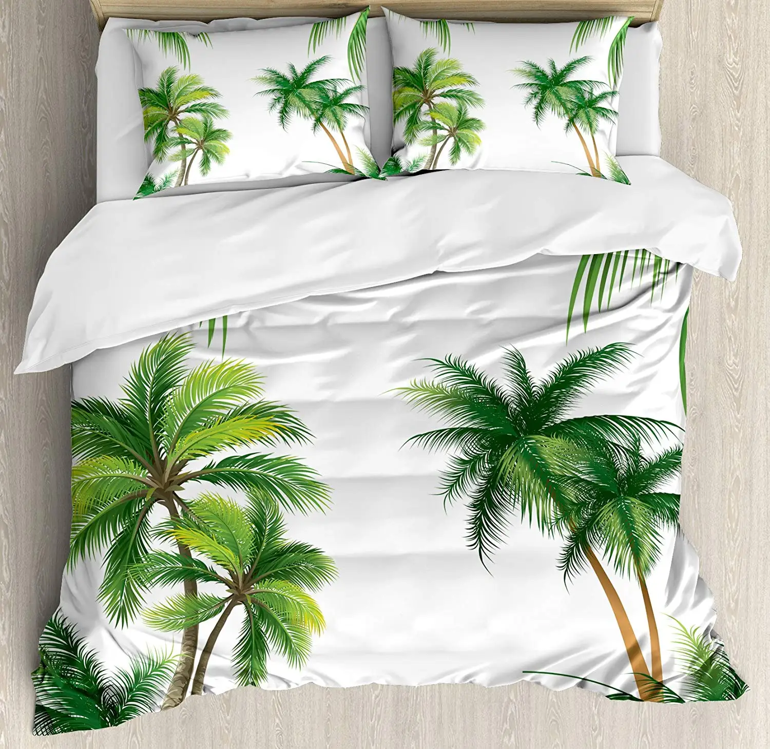 Tropical Duvet Cover Set Coconut Palm Tree Nature Paradise Plants Foliage Leaves Digital Illustration Decorative 3 Piece Bedding