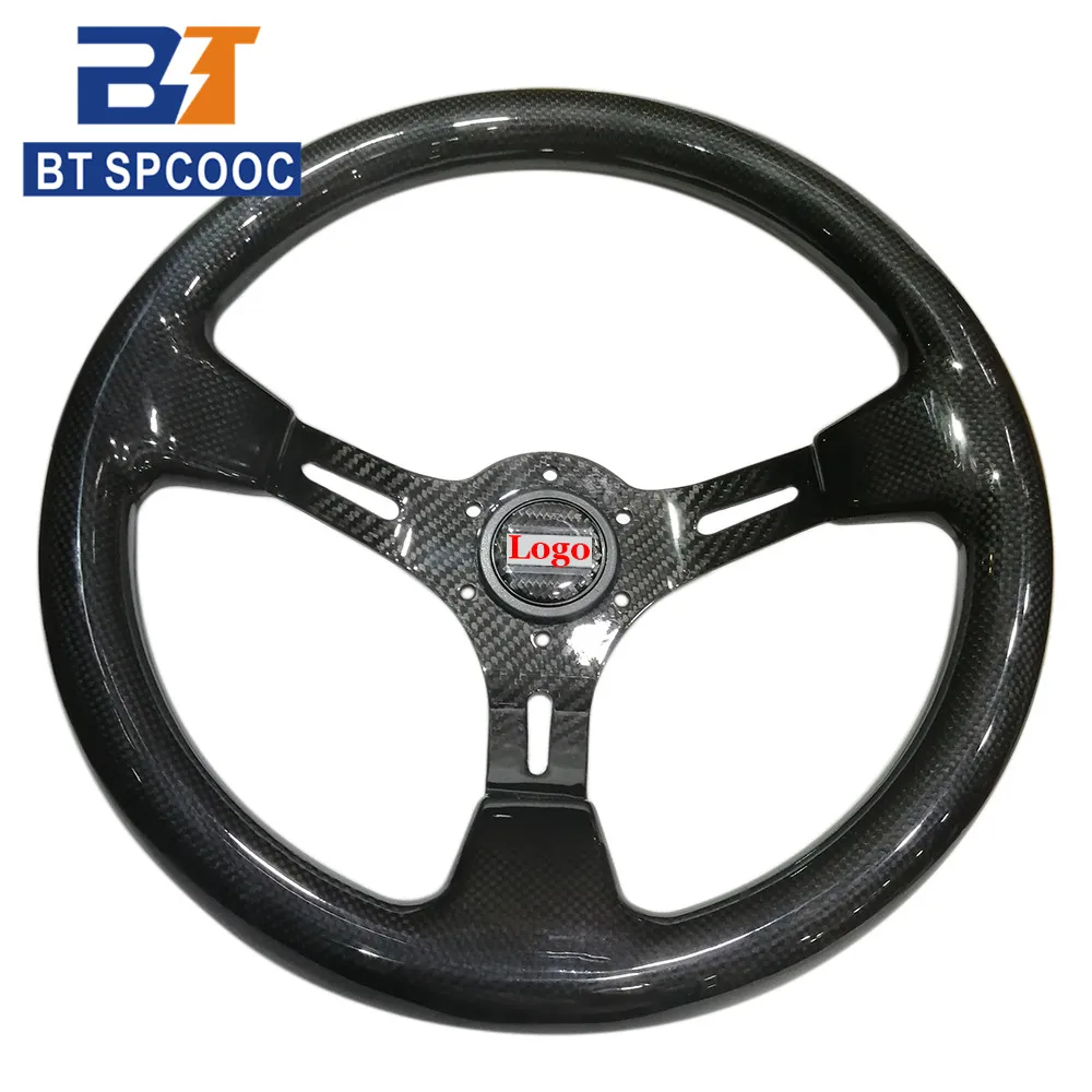 Car Steering Wheel Full Carbon Fiber 14 inch 345mm Dimple Auto Sports Steering Wheel 6 holes 70mm With Horn Button