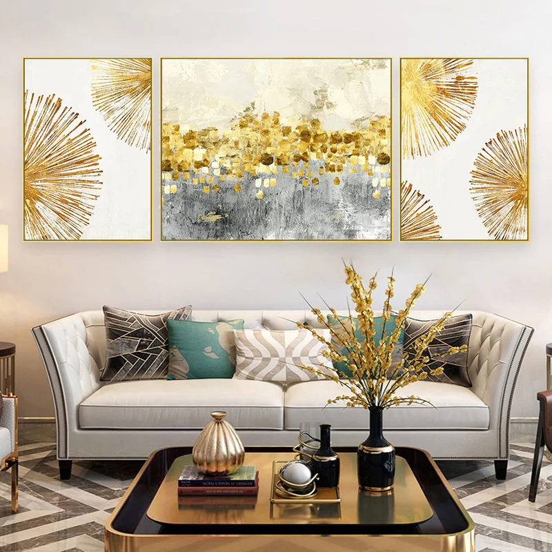 

EECAMAIL Diamond Painted Diamond Embroidered Golden Money Tree Living Room Stickers Diamond Abstract Light Luxury Triptych