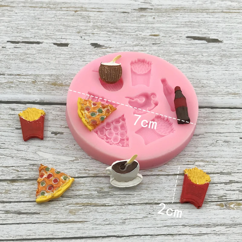 Chips Pizza Coffee Cola Food Theme Shape Silicone Fondant Cake Mold Cupcake Candy Chocolate Decoration Baking Tool Moulds FQ1726