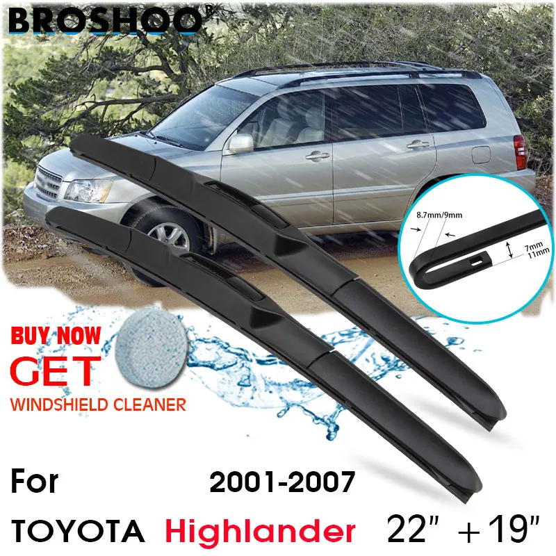 

Car Wiper Blade Front Window Windscreen Windshield Wiper Fit J hook Blades Accessories For TOYOTA Highlander 22"+19" 2001-2007