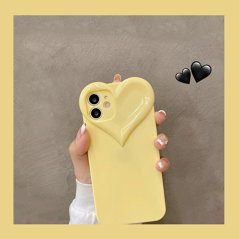 3D Love Heart Cute Phone Case For iPhone 14 11 12 13 15 16 Pro Max 15 Plus Candy Color Solid Soft Silicone Tpu Back Cover