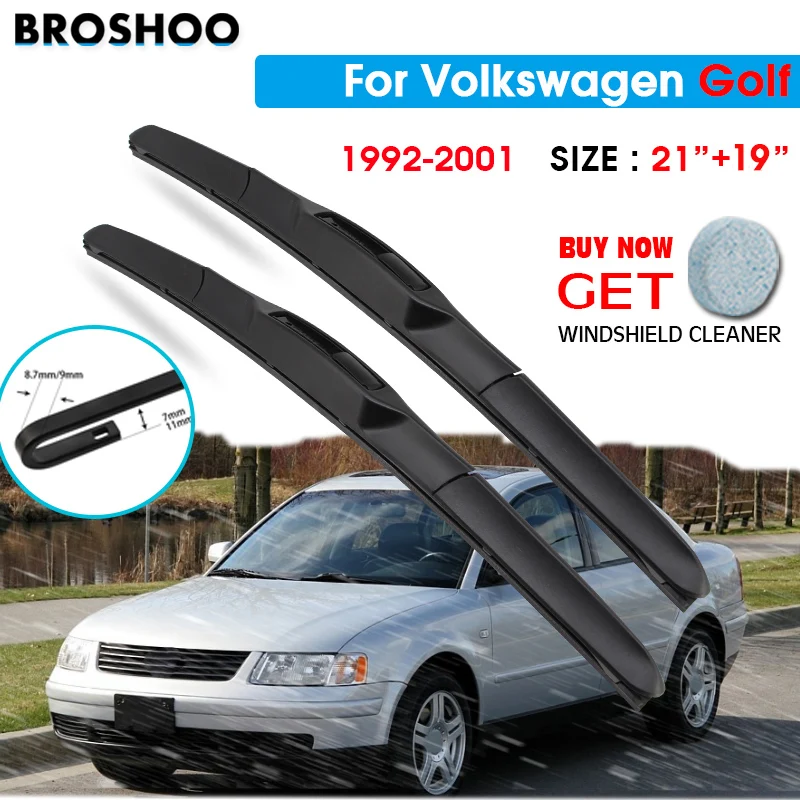 

Car Wiper Blade For Volkswagen Golf 21"+19"1992-2001 Auto Windscreen Windshield Wipers Blades Window Wash Fit U Hook Arms