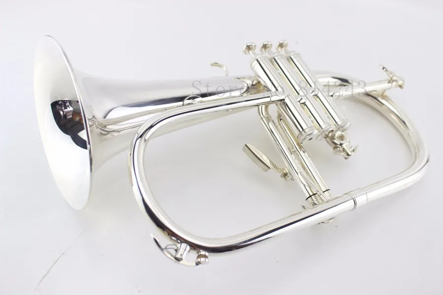 

New B Flat Flugelhorn Brass Silver Plated Bb Trumpet High Quality Brass Musical Instruments Horn with Mouthpiece Free Shipping