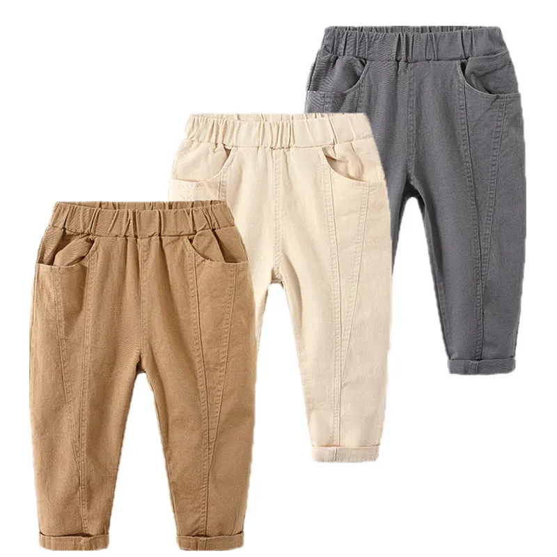 2024 Spring Autumn New Arrival 2 3 4 6 8 10 Years Children Clothing Solid Color Pocket Long Trousers Kids Baby Boys Loose Pants