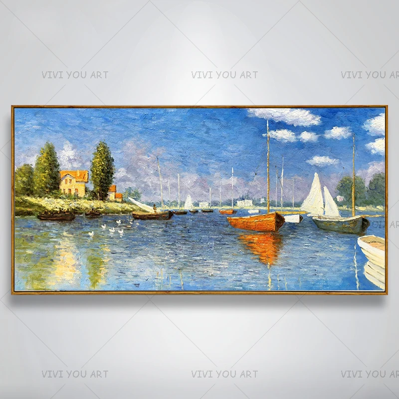 100% Hand-painted Port And Ship And Sea Landscape Abstract Oil Painting Wall Art Home Decor Picture Modern On Canvas Frameless