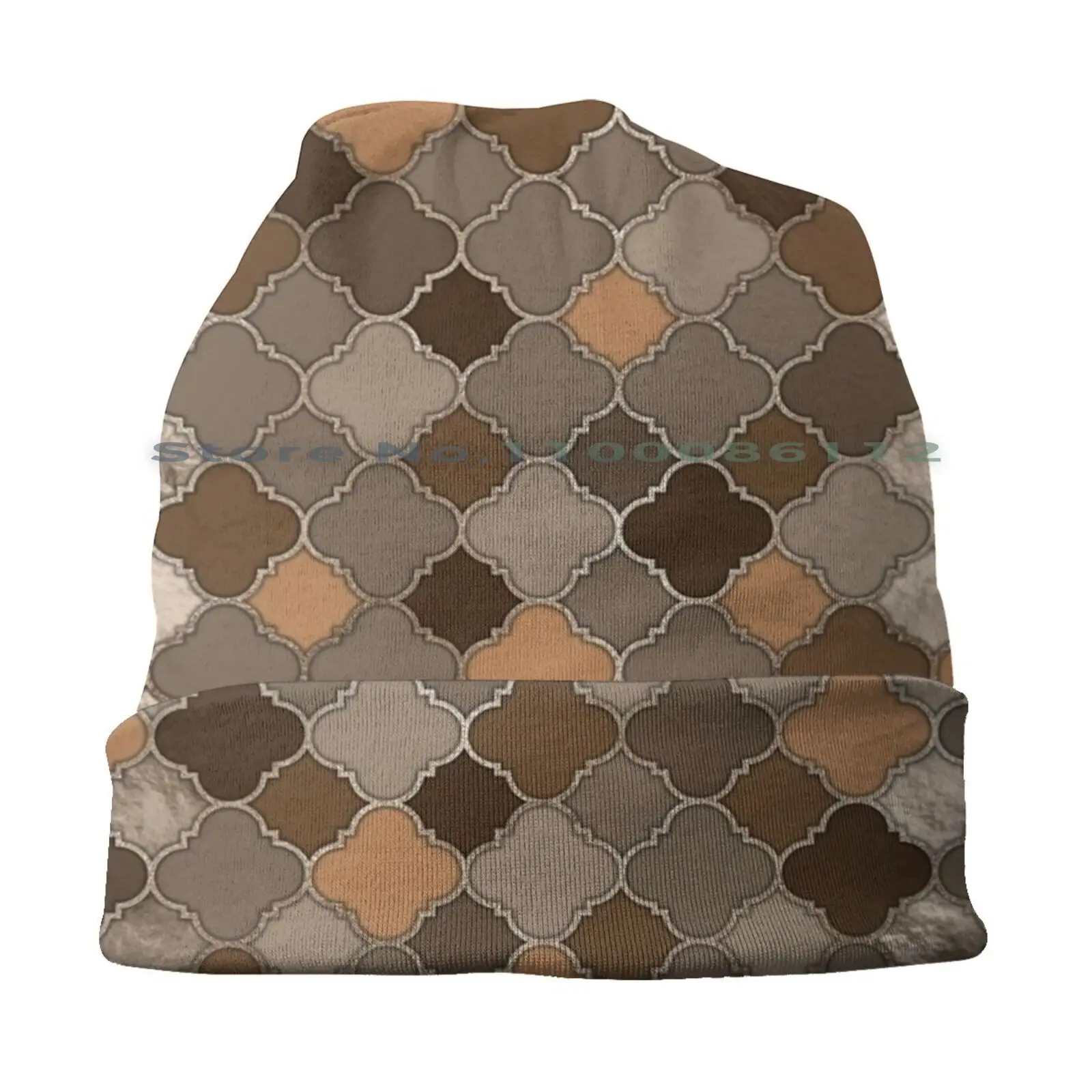 Quatrefoil Moroccan Pastel Brown And Metal Beanies Knit Hat Moroccan Quatrefoil Pattern Luxury Pastel Brown Beige Platinum